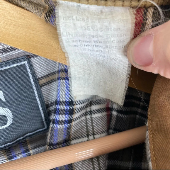 Vintage Chore Coat 90s Brown Canvas Plaid Flannel Lined Corduroy Trim Fisherman - Picture 6 of 15